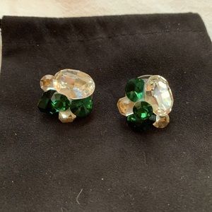 Emerald and rhinestone costume earrings